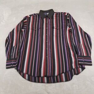 VTG Wrangler Shirt Mens XL Tails Striped Pearl Snap Western Dressy 90s